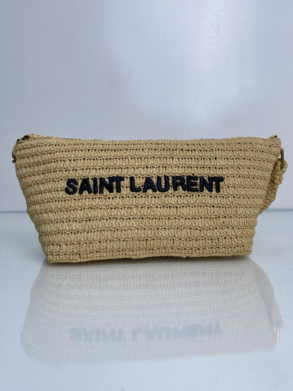 Saint Laurent Tan & Black Raffia Le Tuc Shoulder Bag GHW