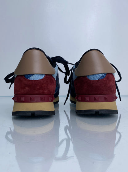 Valentino Men’s Denim & Burgundy Suede Rockstud Sneakers, 43