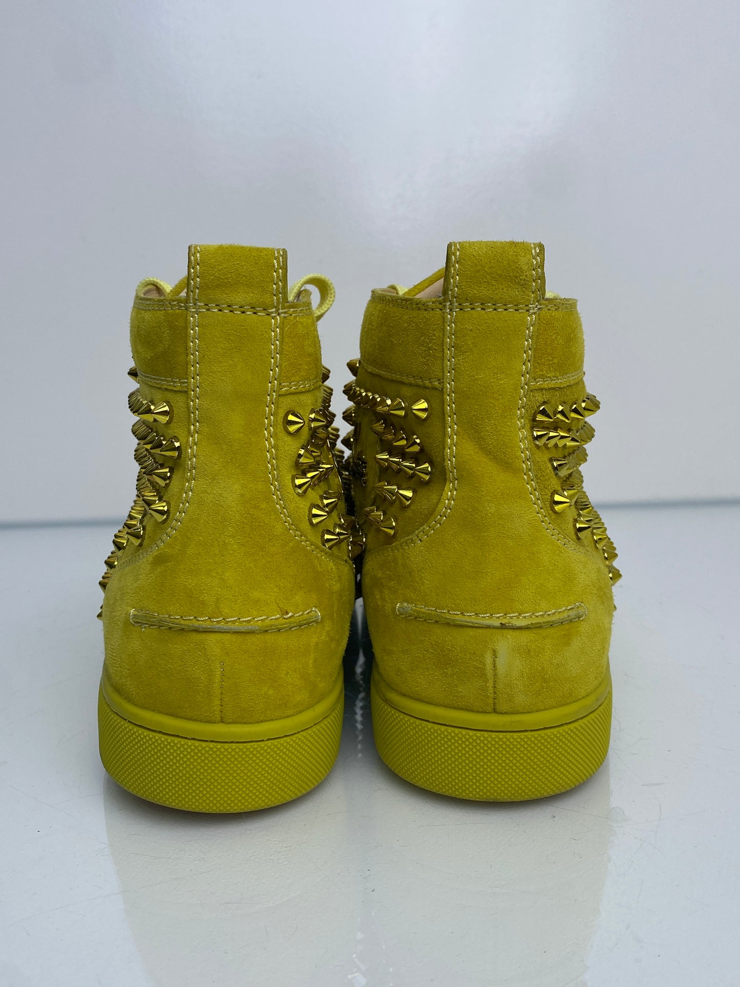 Christian Louboutin Yellow Suede Spiked High-Top Sneakers, 43.5