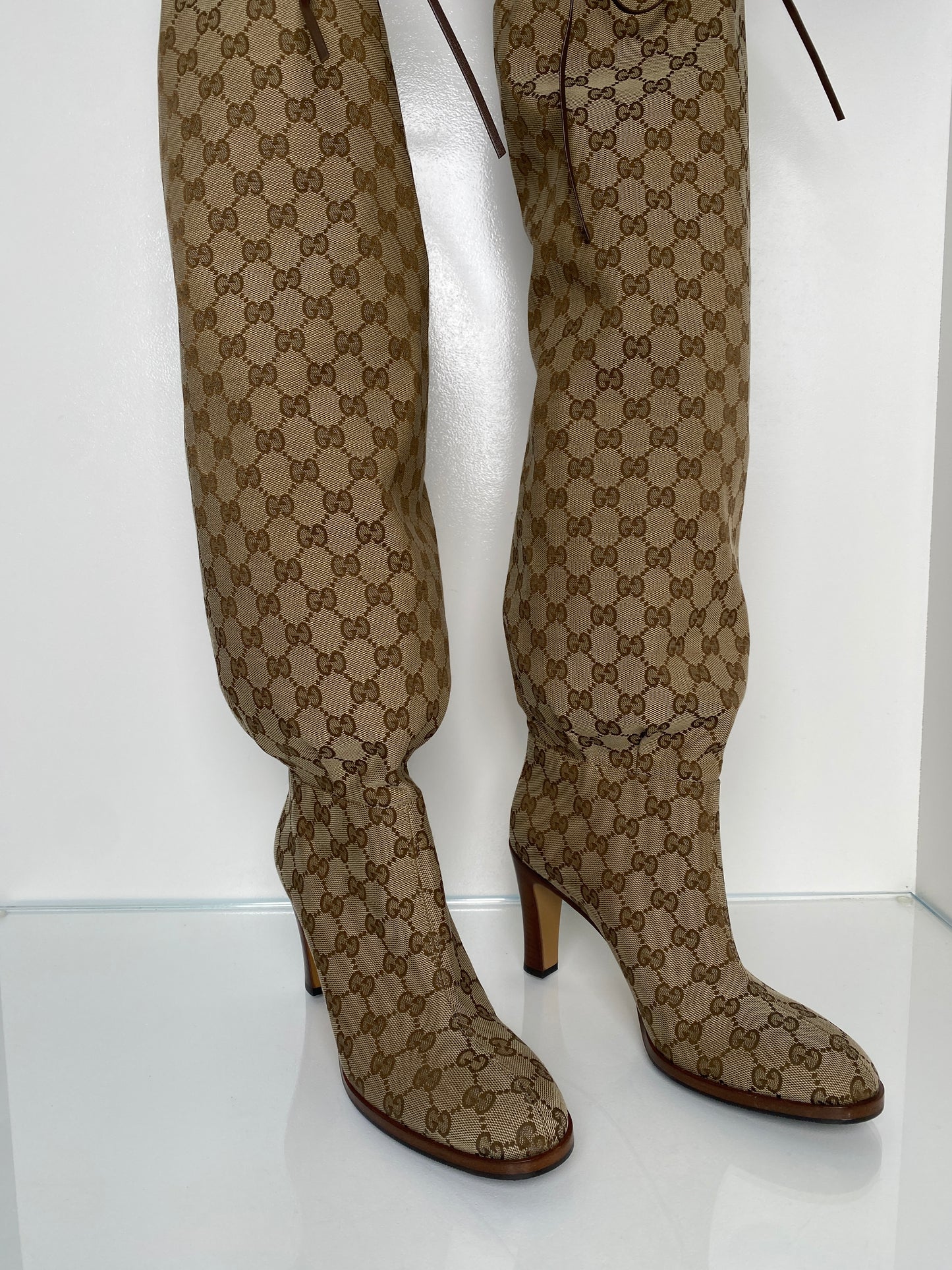 Gucci GG Supreme Thigh High Boots, 39.5