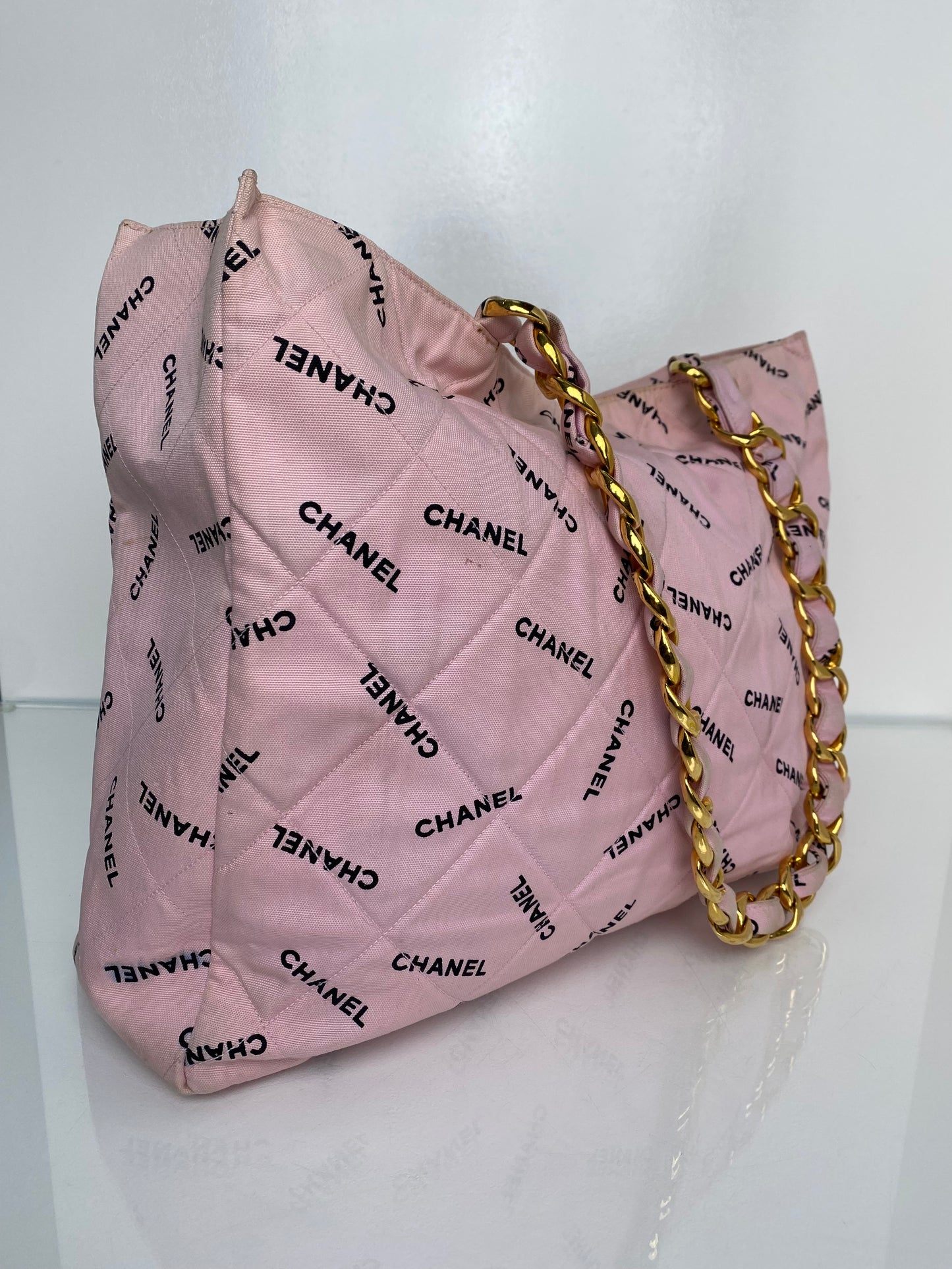 Chanel Vintage Pink Logomania Tote 24KGHW