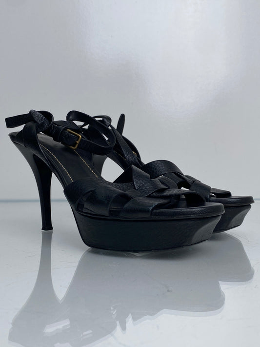Saint Laurent Black Leather Tribute Heels, 38.5