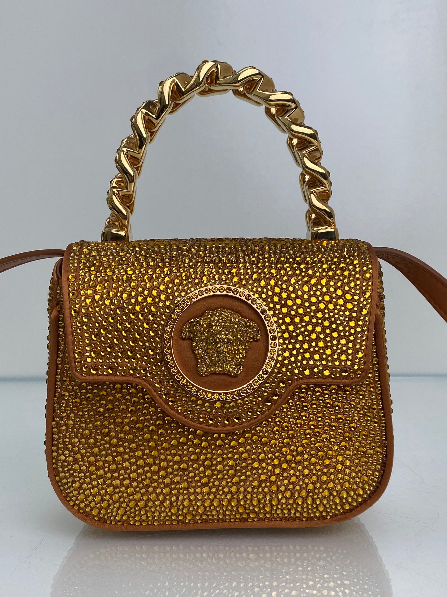 Versace La Medusa Crystal Embellished Mini Top Handle Bag