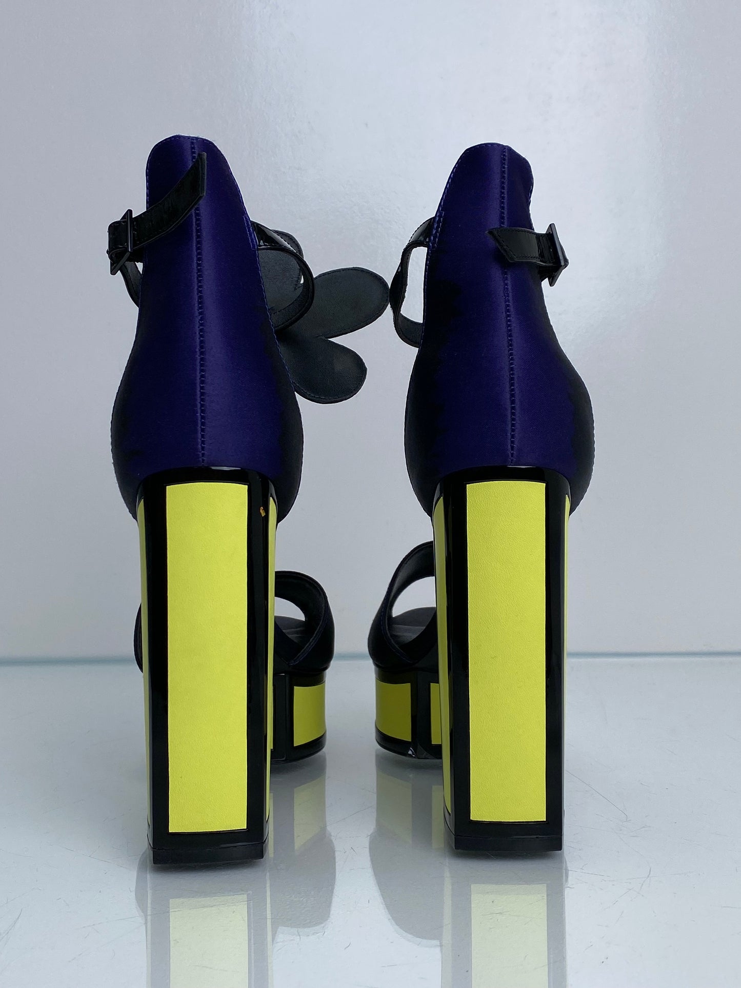 Kat Mconie Purple, Black, & Yellow Flower Heels, 8 (As Is)