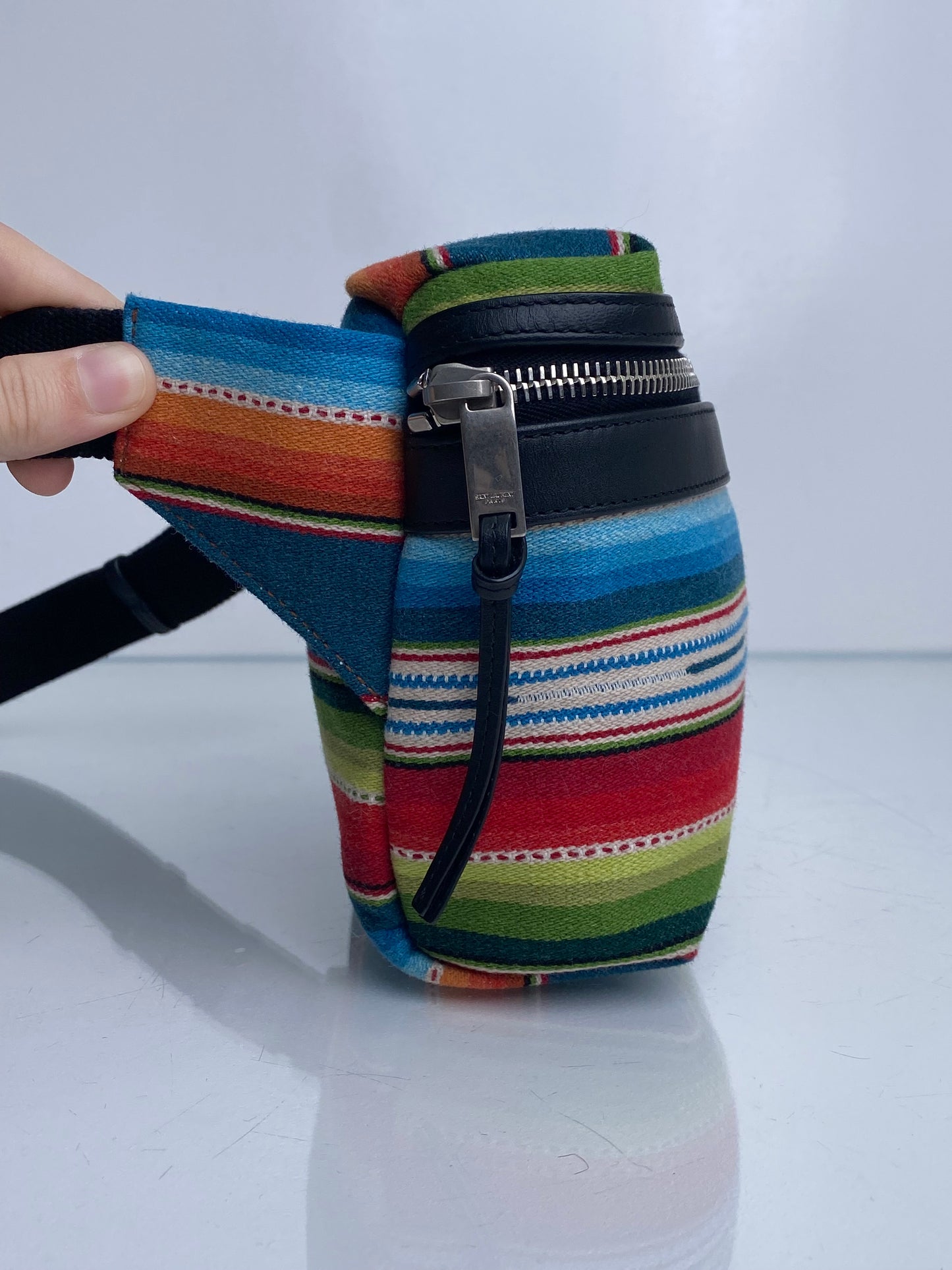 Saint Laurent Blue, Green, & Red Striped Wool Bum Bag SHW