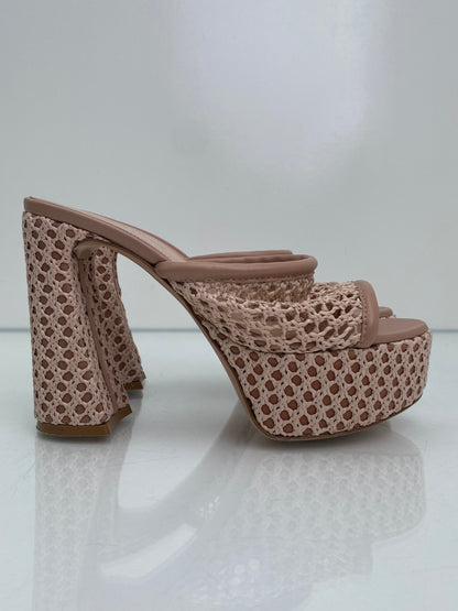 Gianvitto Rossi Mesh/Leather Nude Heels, 37.5