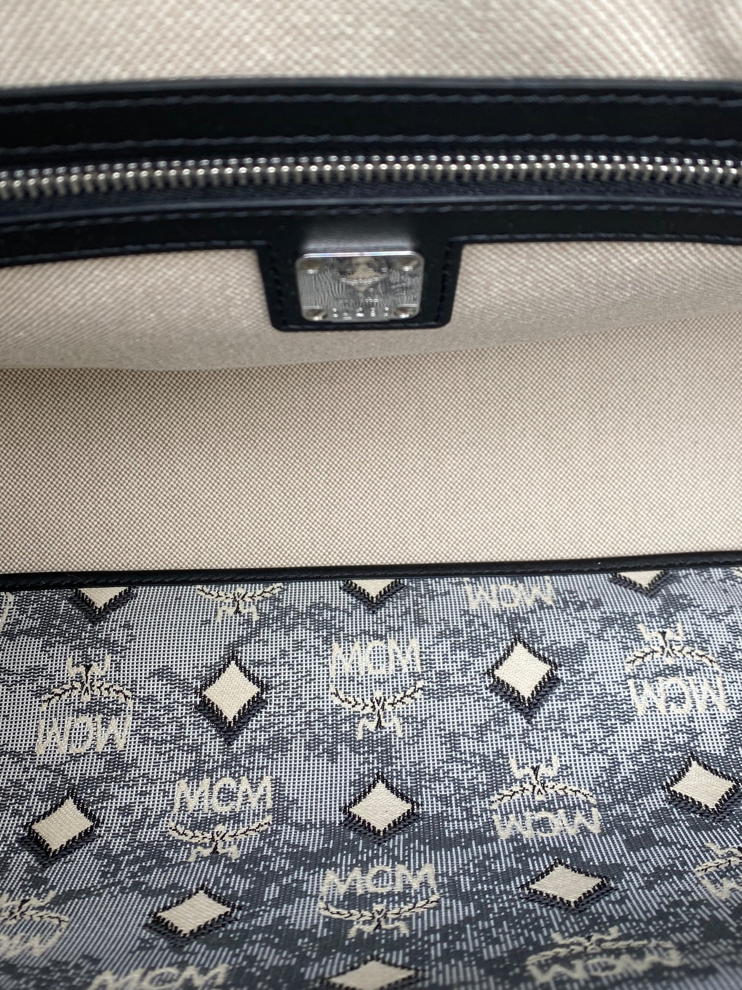 MCM Munchen Black & White Canvas Tote Bag