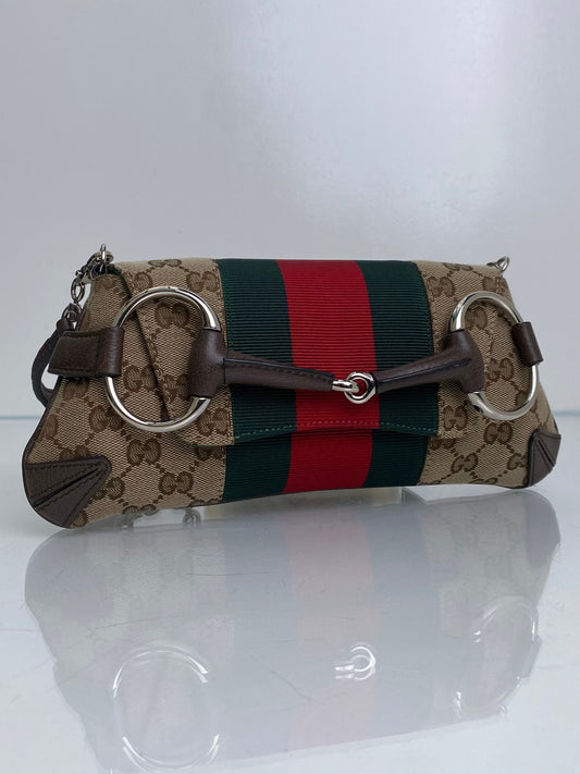 Gucci Supreme & Web Stripe Horsebit GG Small Shoulder Bag SHW