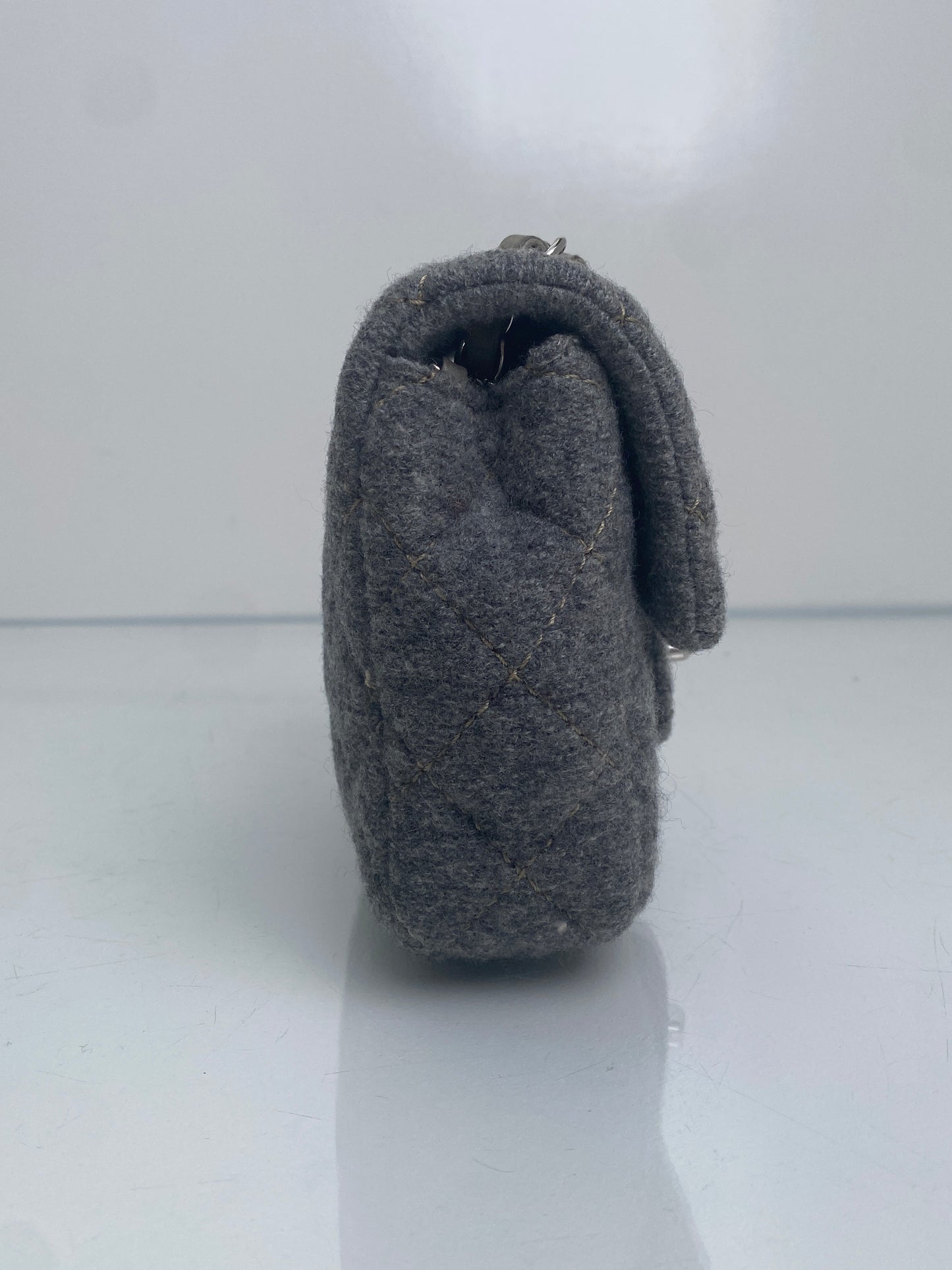 Chanel Vintage Grey Wool Classic Flap Square Bag SHW #10