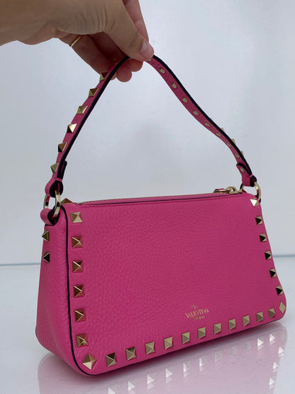 Valentino Pink Rockstud Grainy Calfskin Crossbody Bag GHW