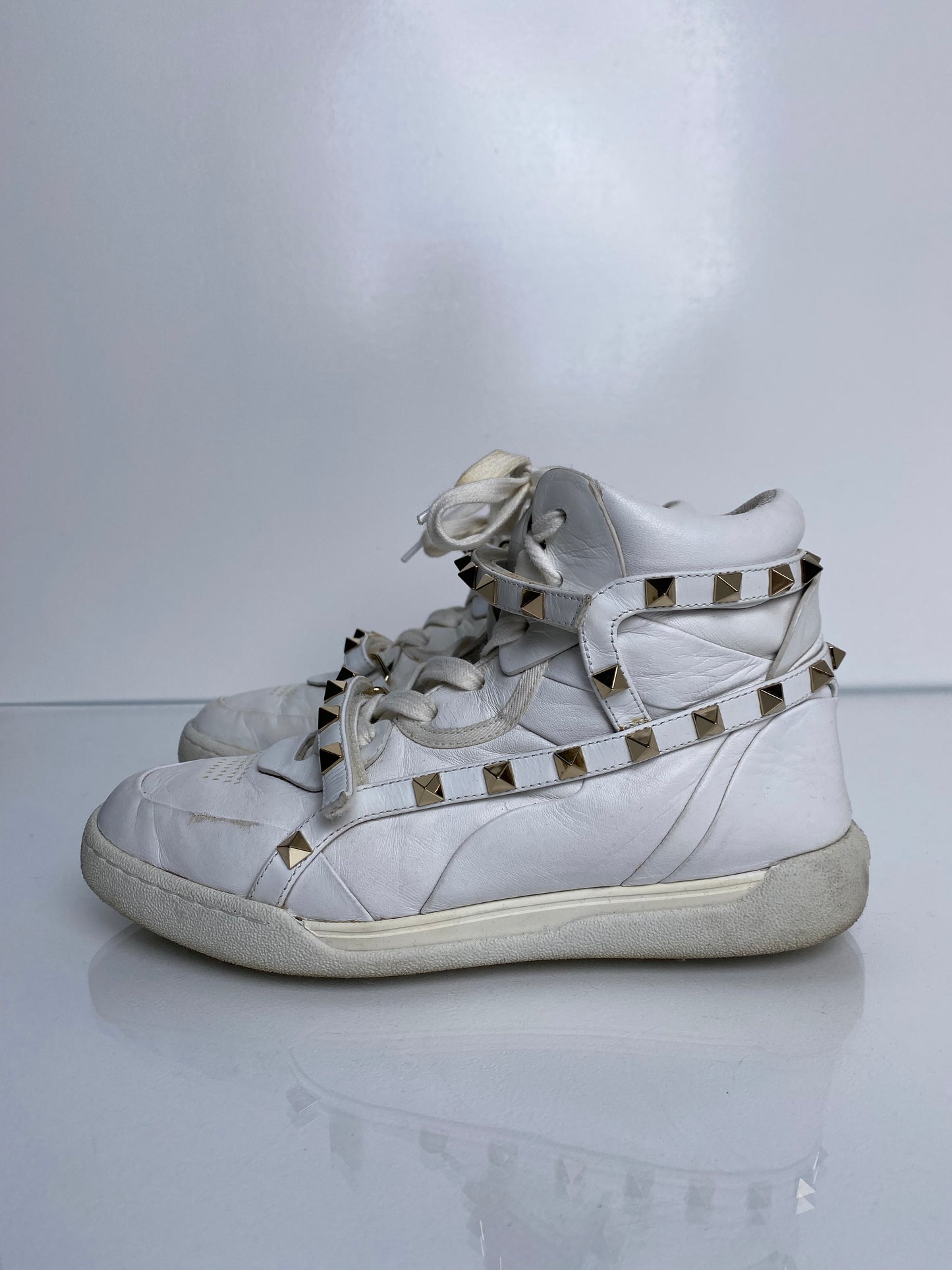 Valentino White Rockstud Hightop Sneakers, 35