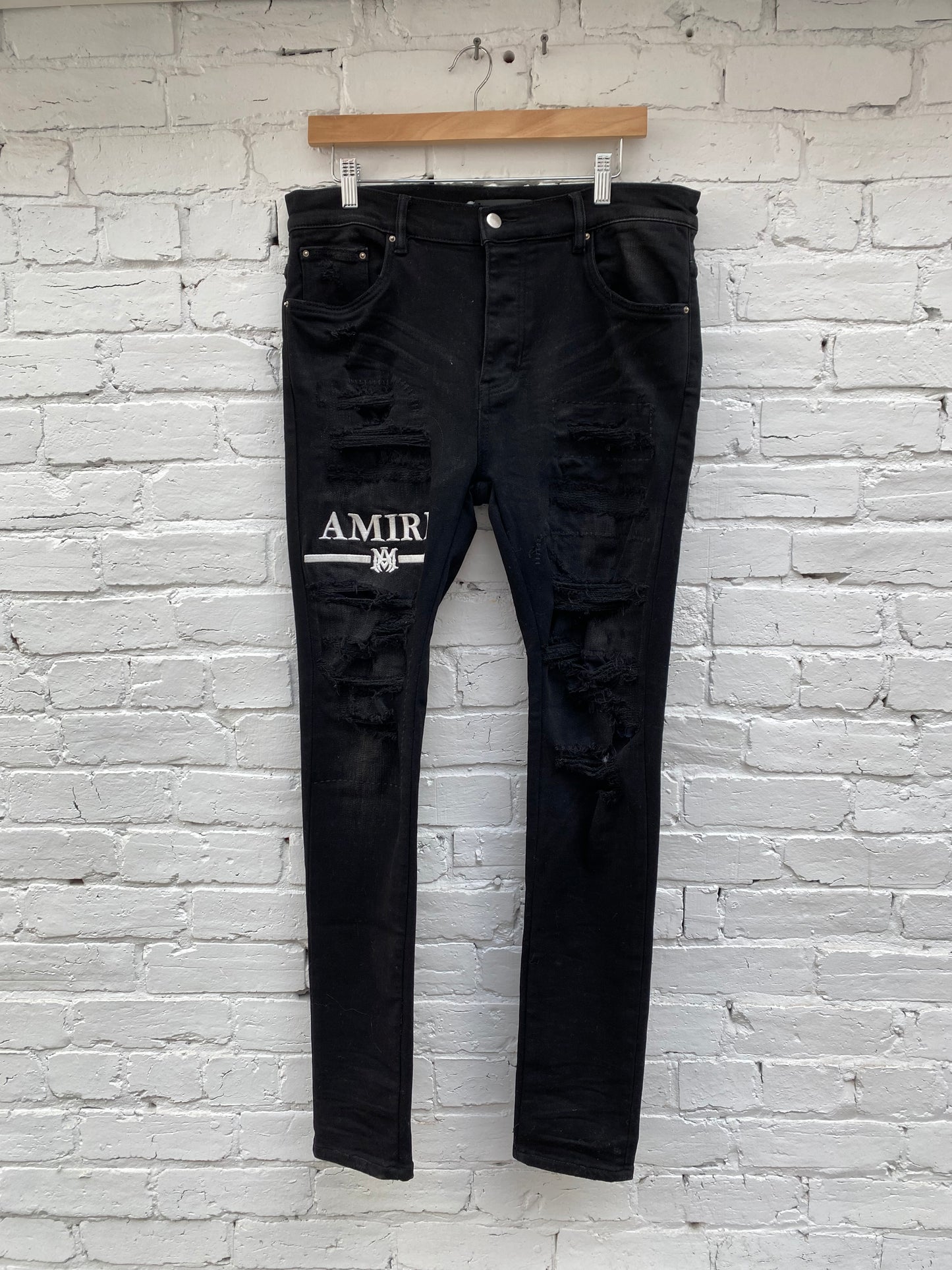 Amiri Black Ripped Skinny Jeans, 34