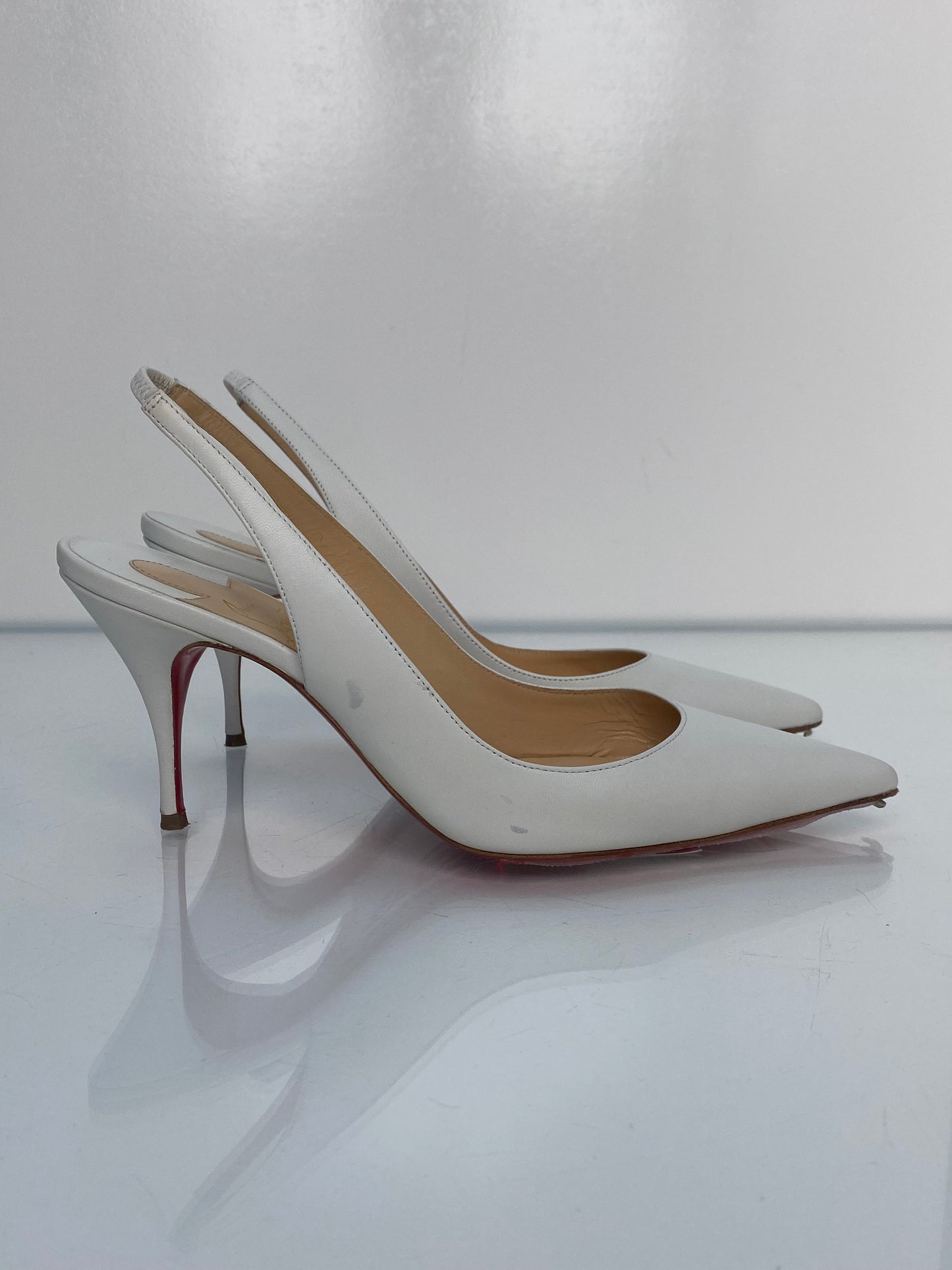 Christian Louboutin White Patent Sling 80 Pumps, 38