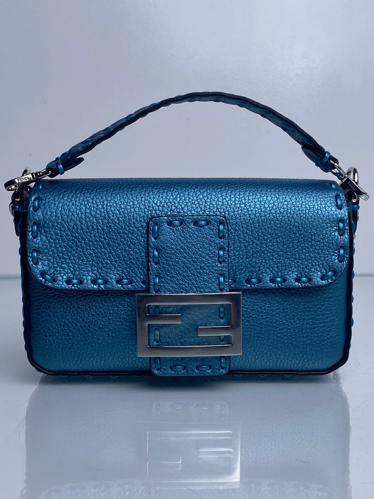 Fendi Teal Mini Salleria Baguette Iridescent SHW