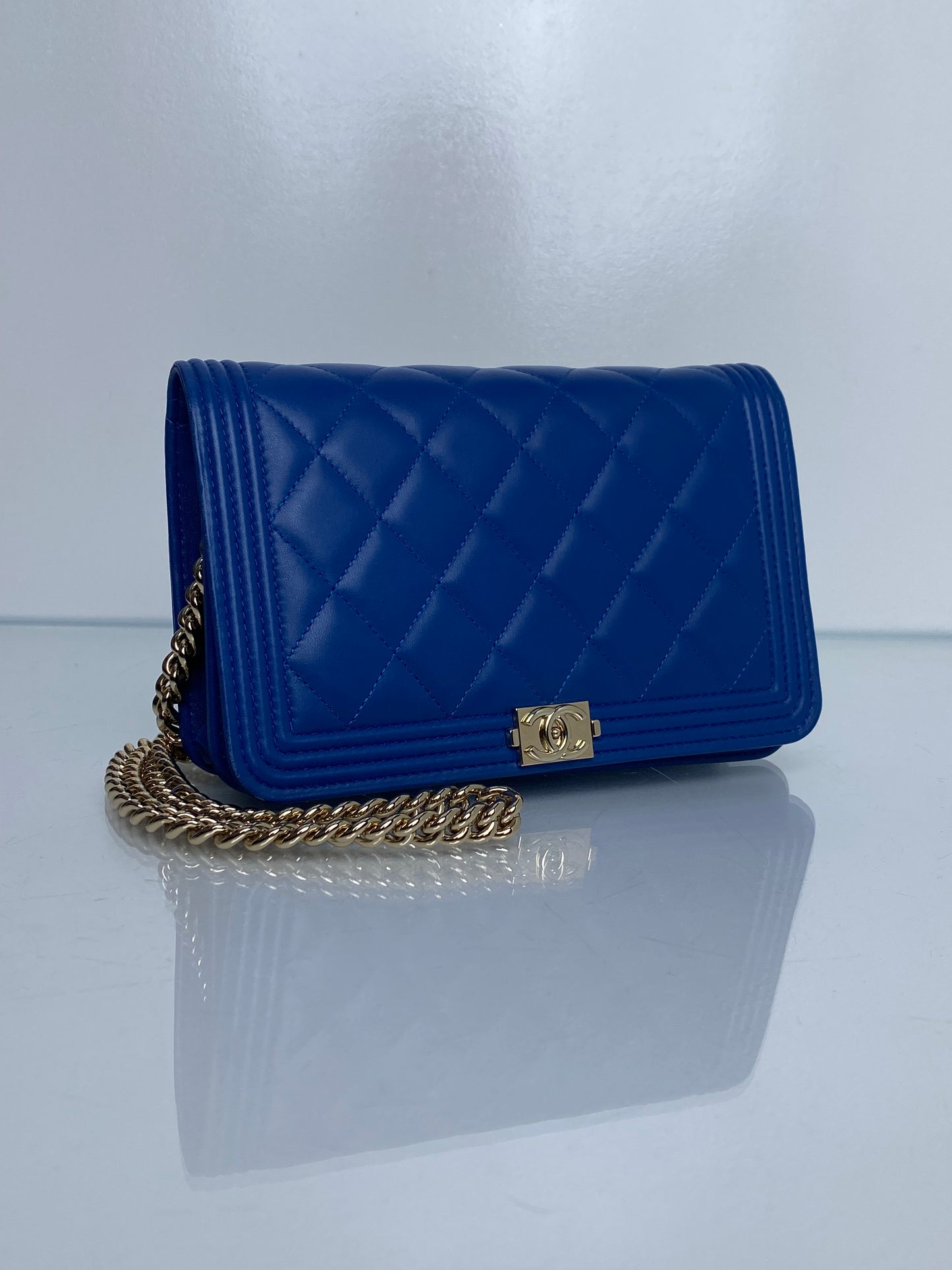 Chanel Boy Wallet on Chain Electric Blue Lambskin GHW