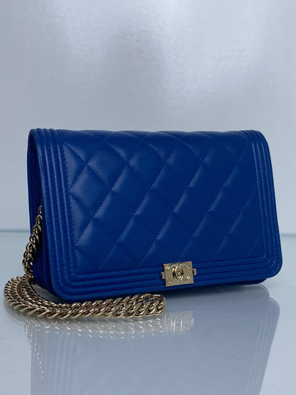 Chanel Boy Wallet on Chain Electric Blue Lambskin GHW