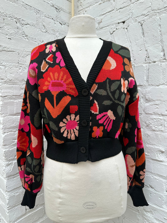 Love, Dress Black Floral Cardigan, S