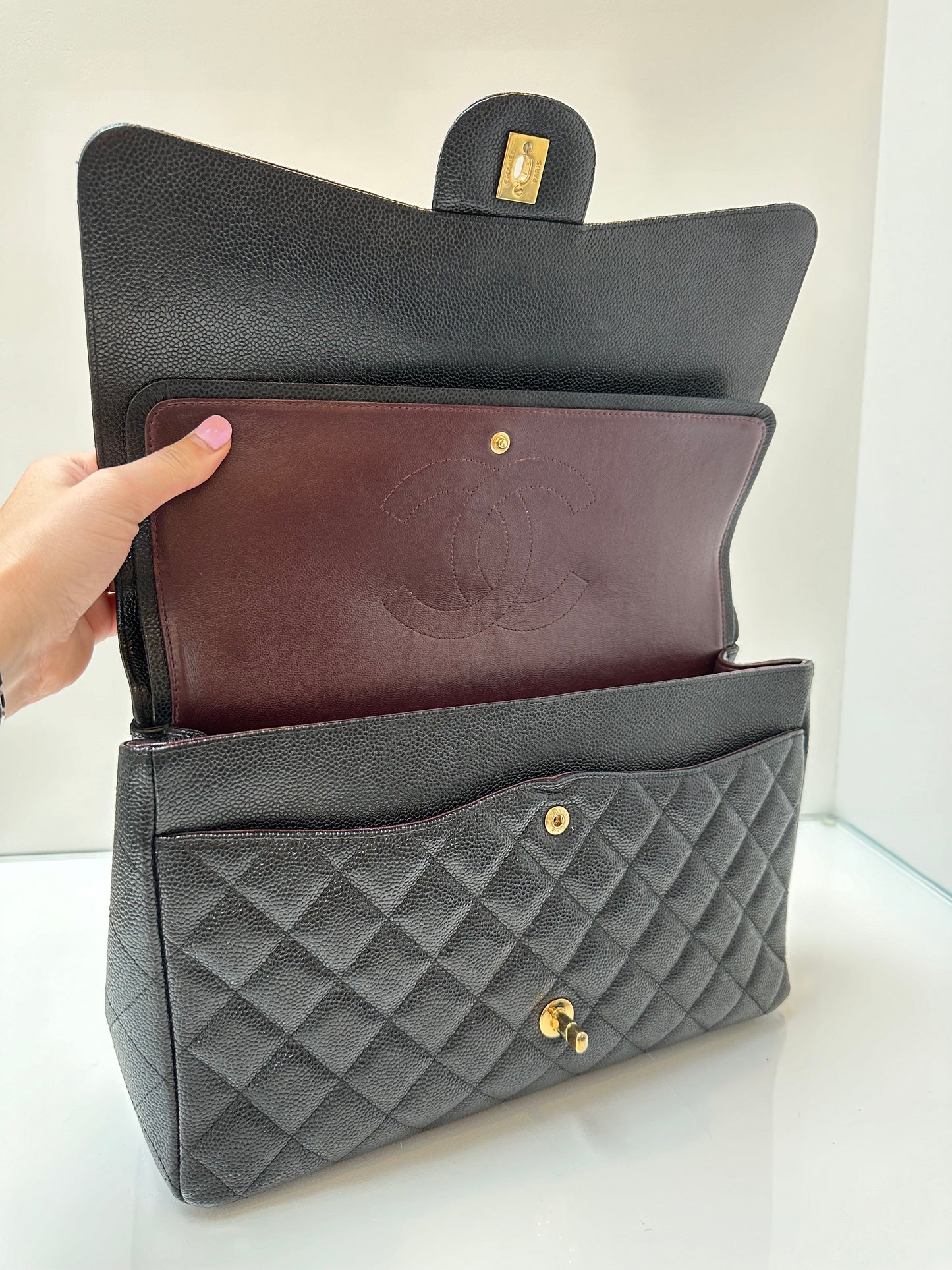 Chanel Black Caviar Maxi Double Flap GHW