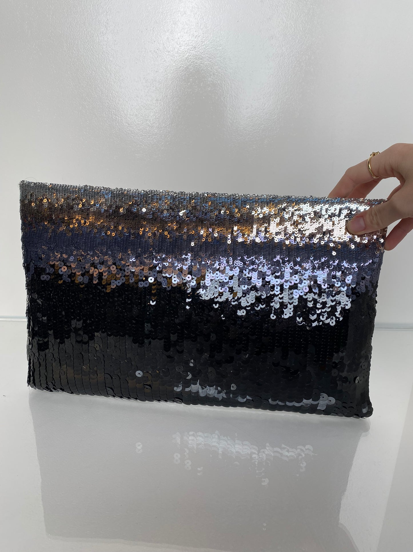 Prada Black & Silver Ombré Sequin Clutch GHW