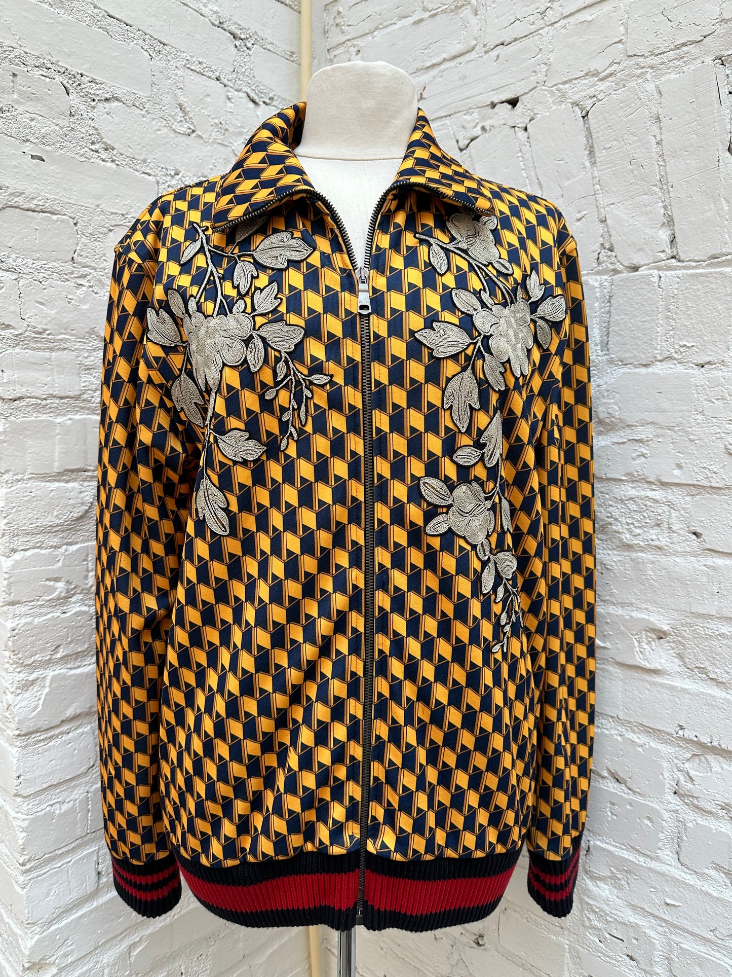 Gucci Yellow & Blue Checkered Embroidered Track Jacket, L