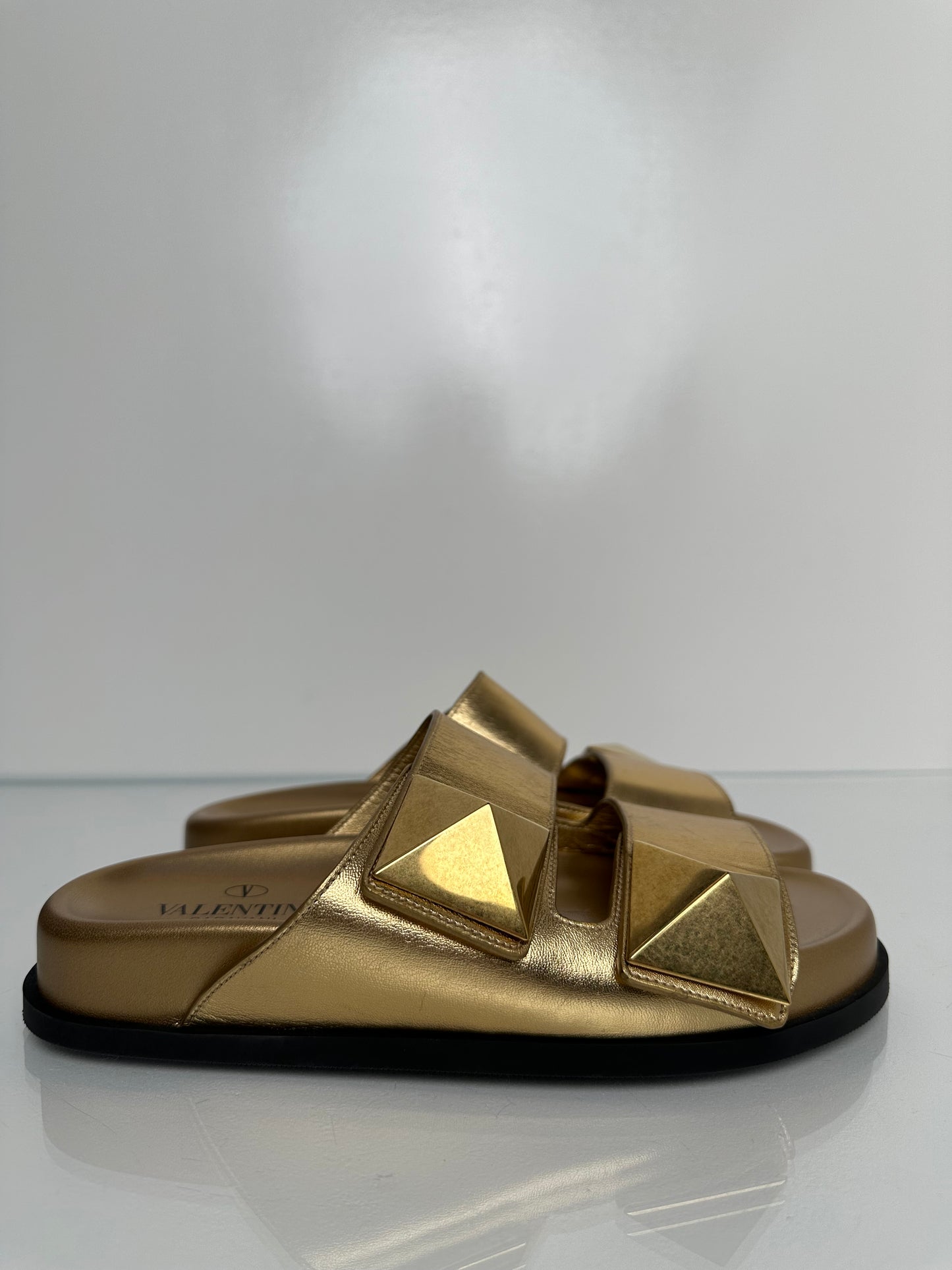 Valentino Gold Large Stud Sandals, 35.5