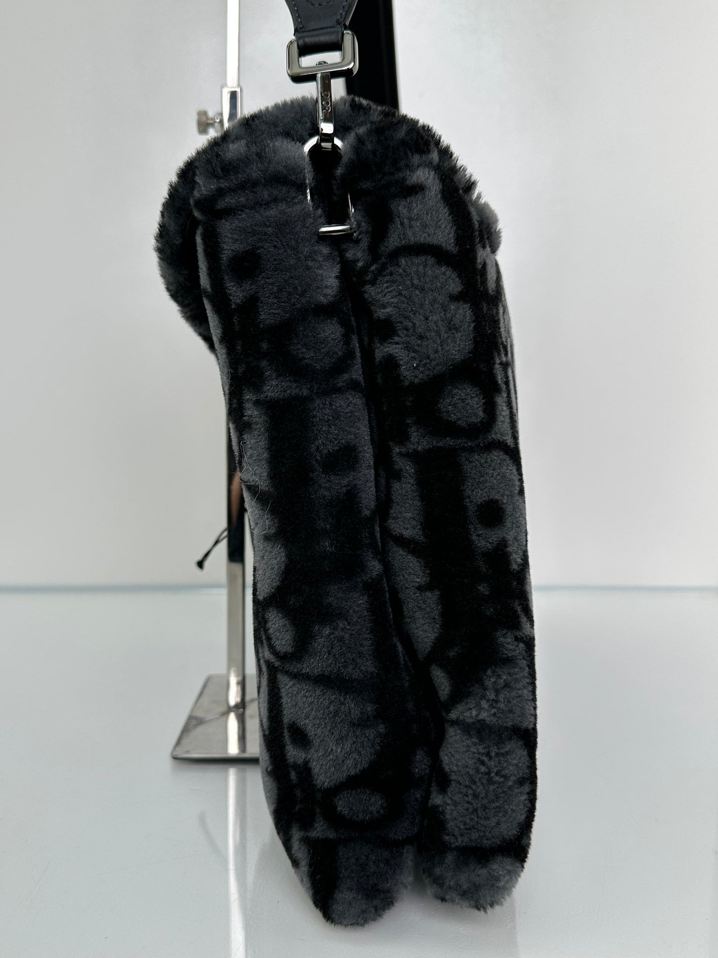 Dior Black & Dark Grey Oblique  Shearling Saddle Briefcase Bag BHW