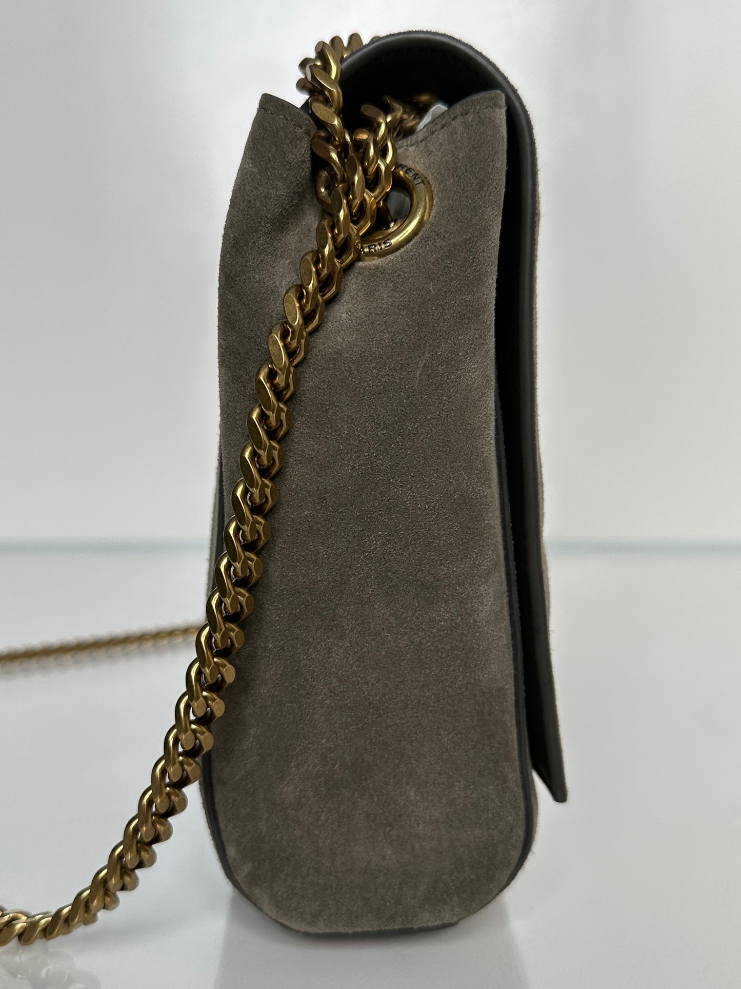 Saint Laurent Grey / Taupe Suede Reversible Kate Bag GHW