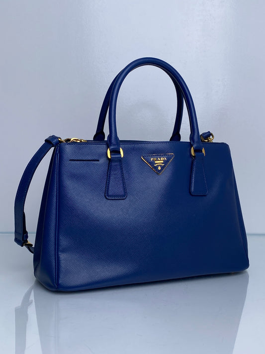 Prada Saffiano Lux Blue Small Tote Bag GHW