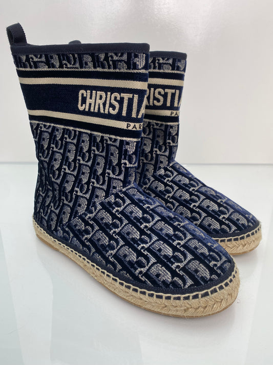 Dior Navy Velvet Oblique Granville Espadrille Boots, 38.5