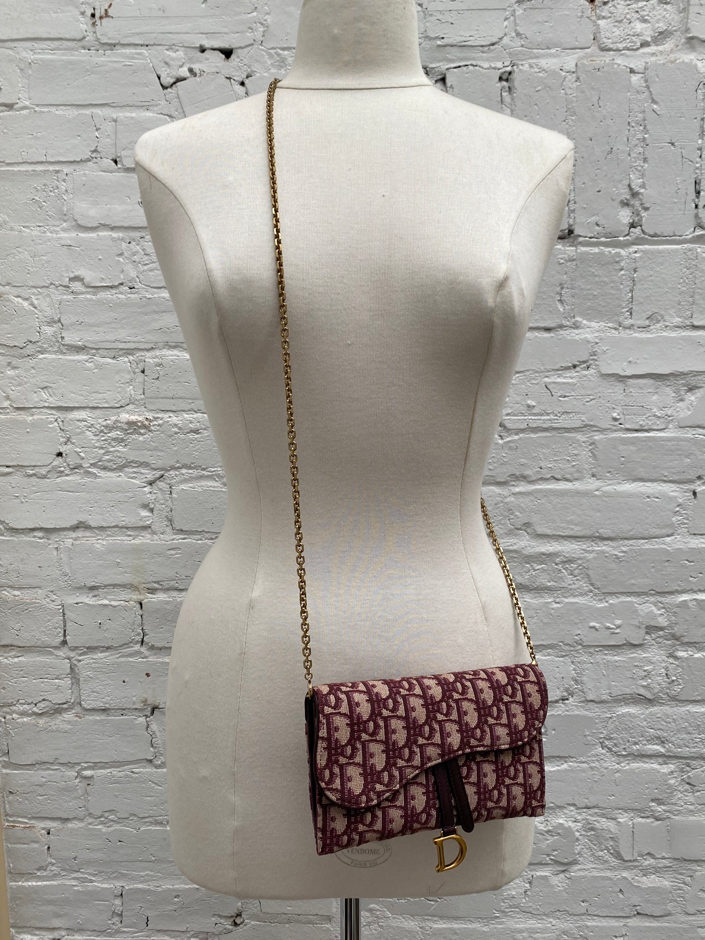 Dior Burgundy Oblique Saddle Wallet on Chain Bag GHW