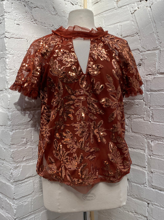 Anthropologie Orange Sequin Blouse, S