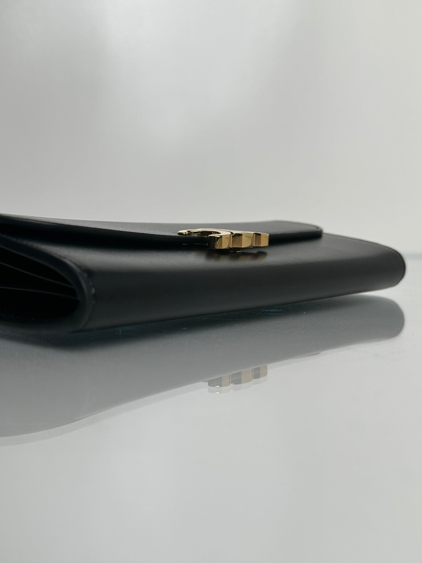 Celine Black Shiny Calfskin Large Triomphe Wallet GHW