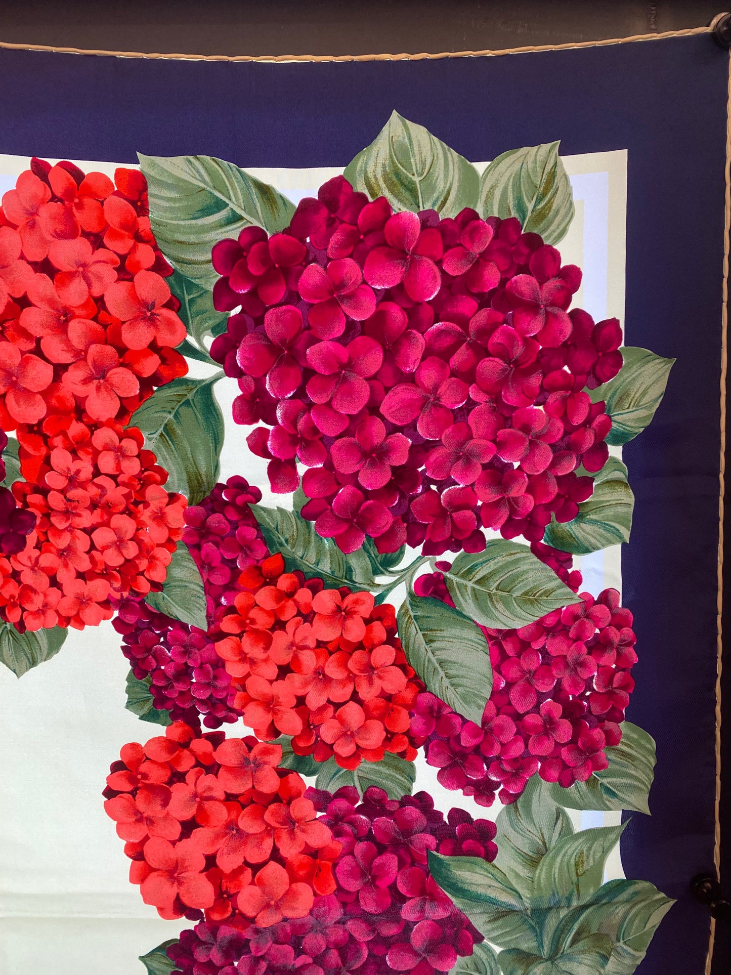 Dior Vintage Navy, Cream, & Purple Hydrangea Silk Scarf
