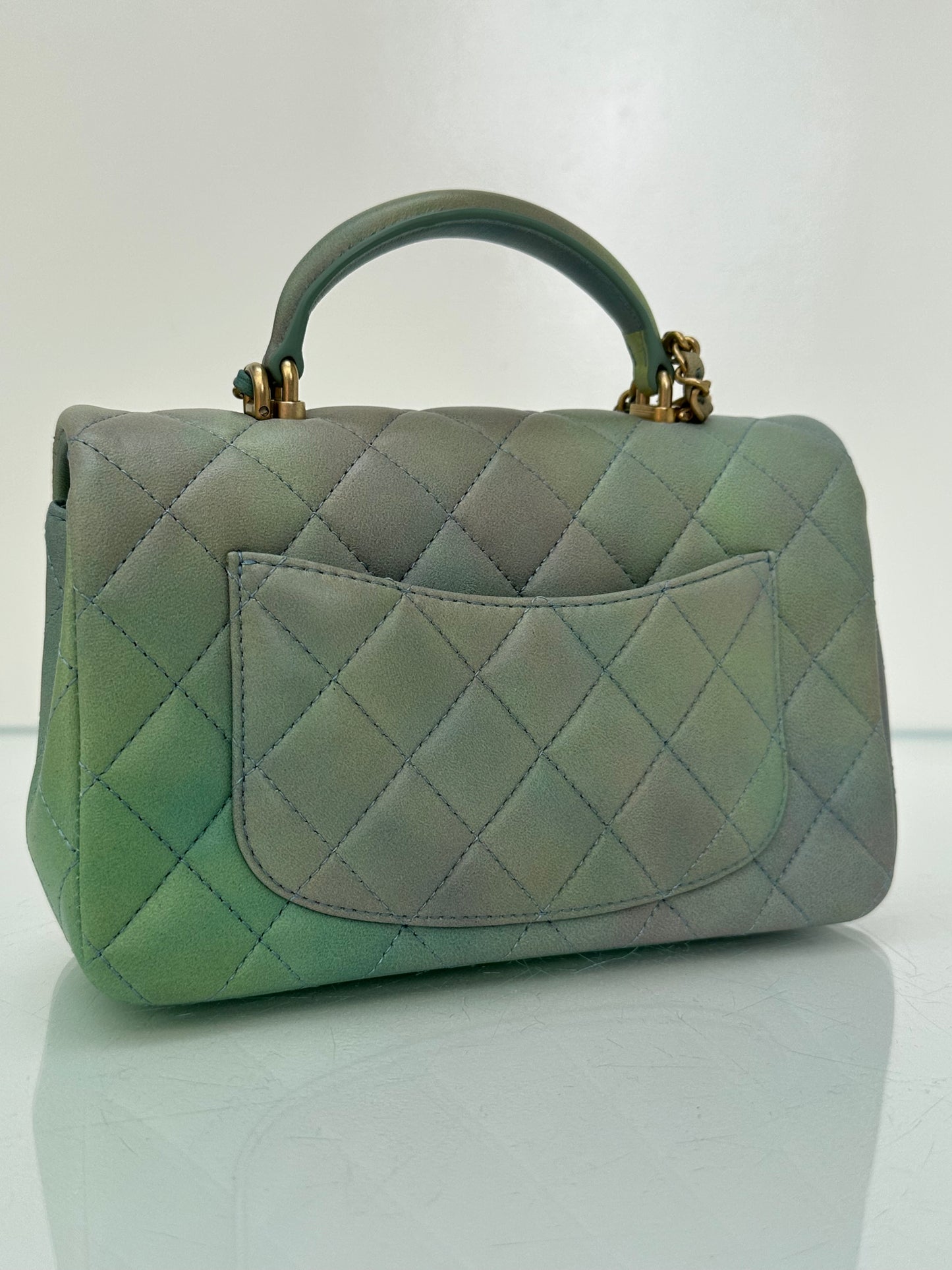 Chanel Green, Purple, & Blue Gradient Mini Rectangle Top Handle Bag GHW 22S