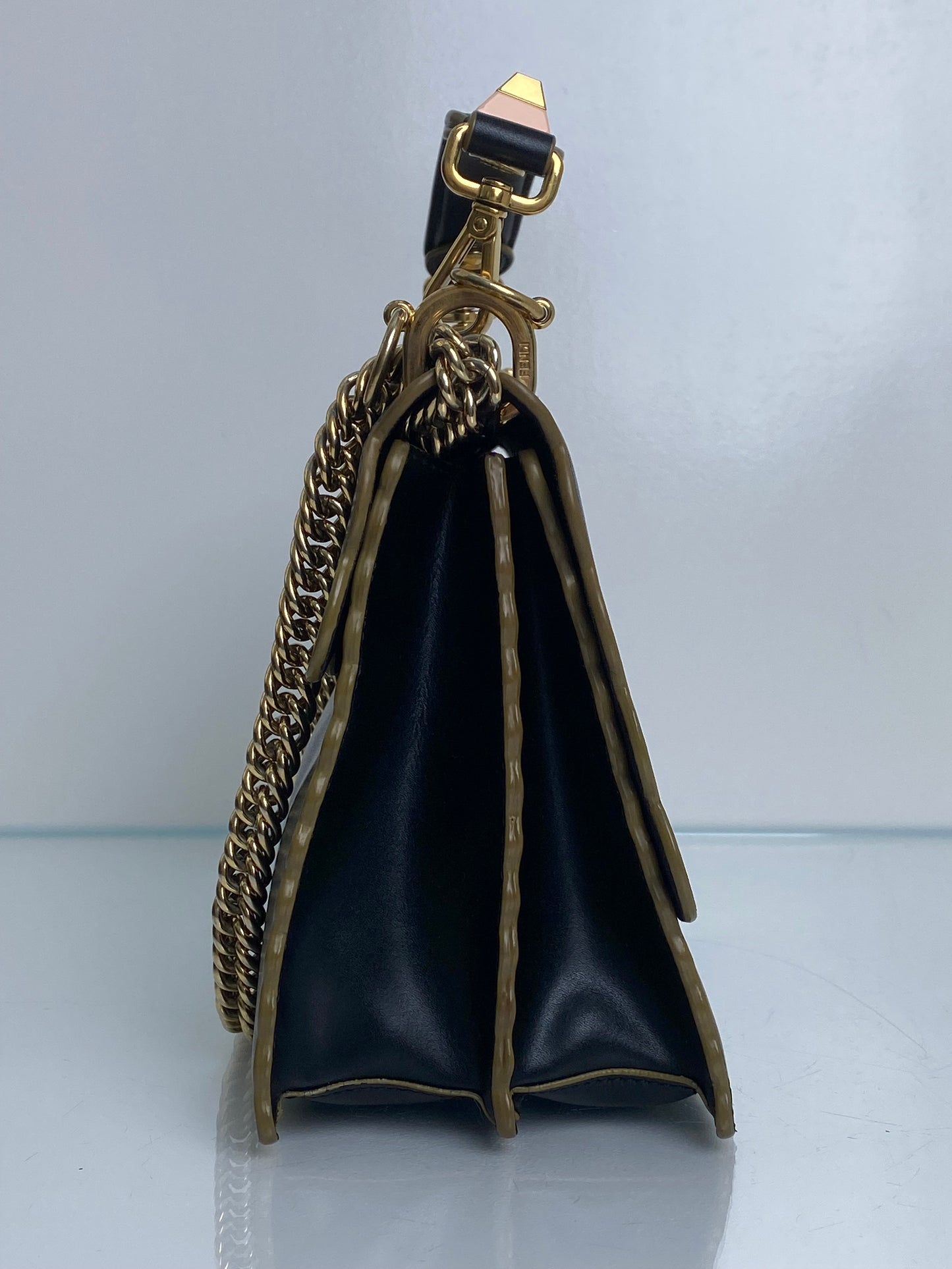 Fendi Black Khan Scalloped Medium Bag GHW