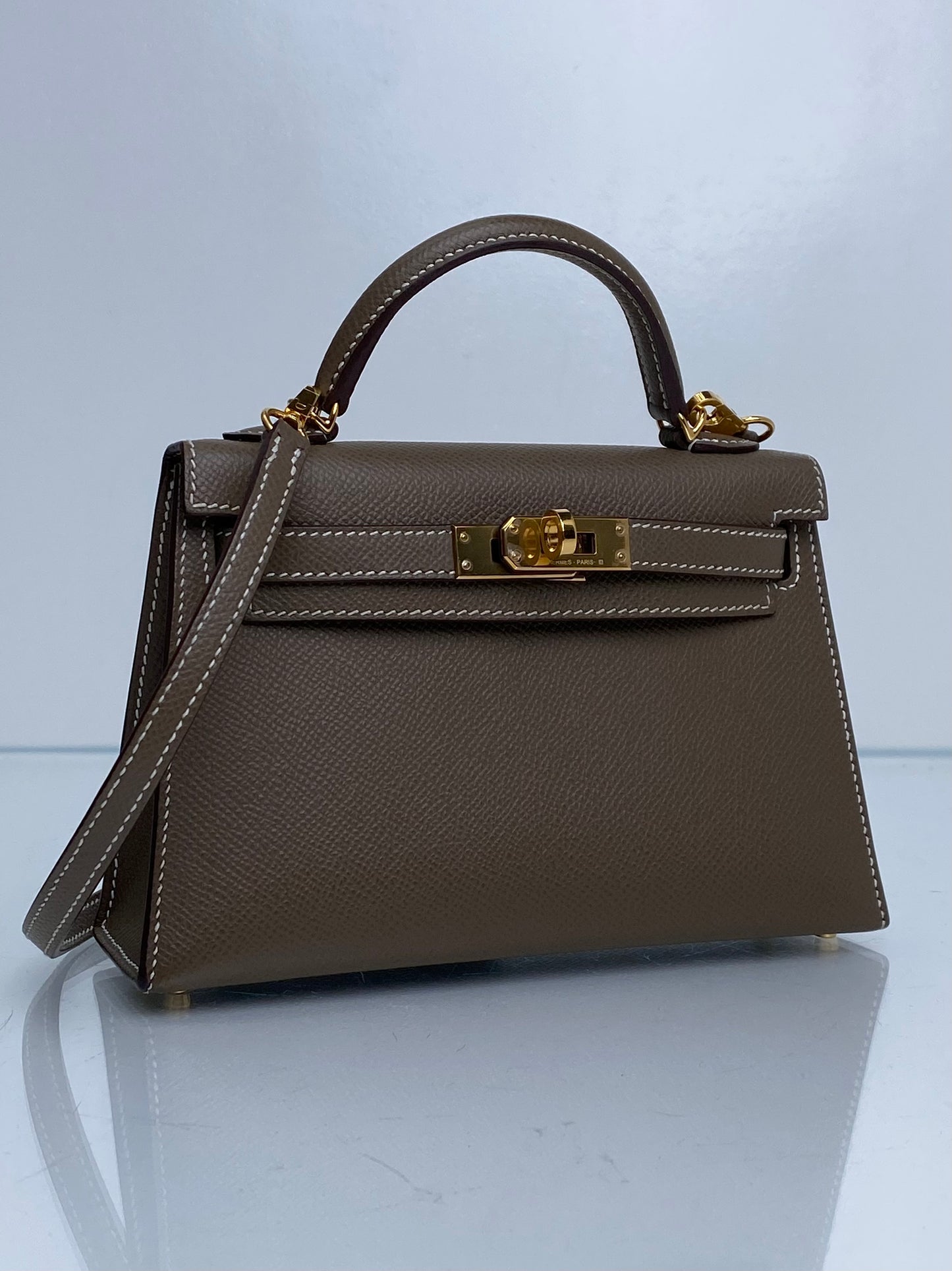Hermes Mini Kelly Sellier Etoupe Epsom GHW #Y