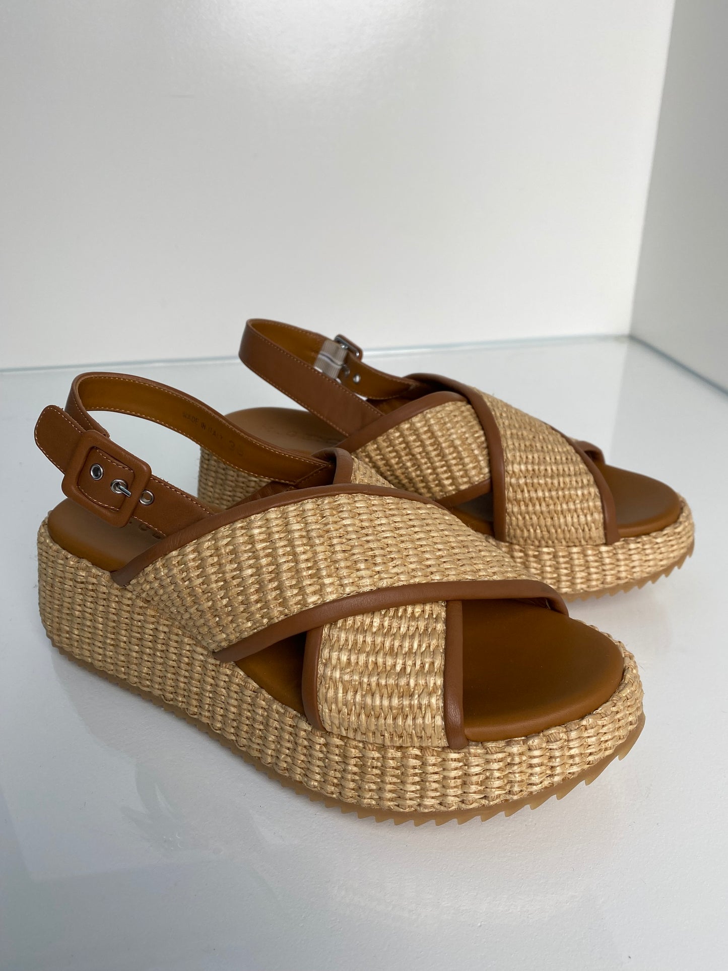 M.Gemi Raffia & Brown Leather Slides, 38