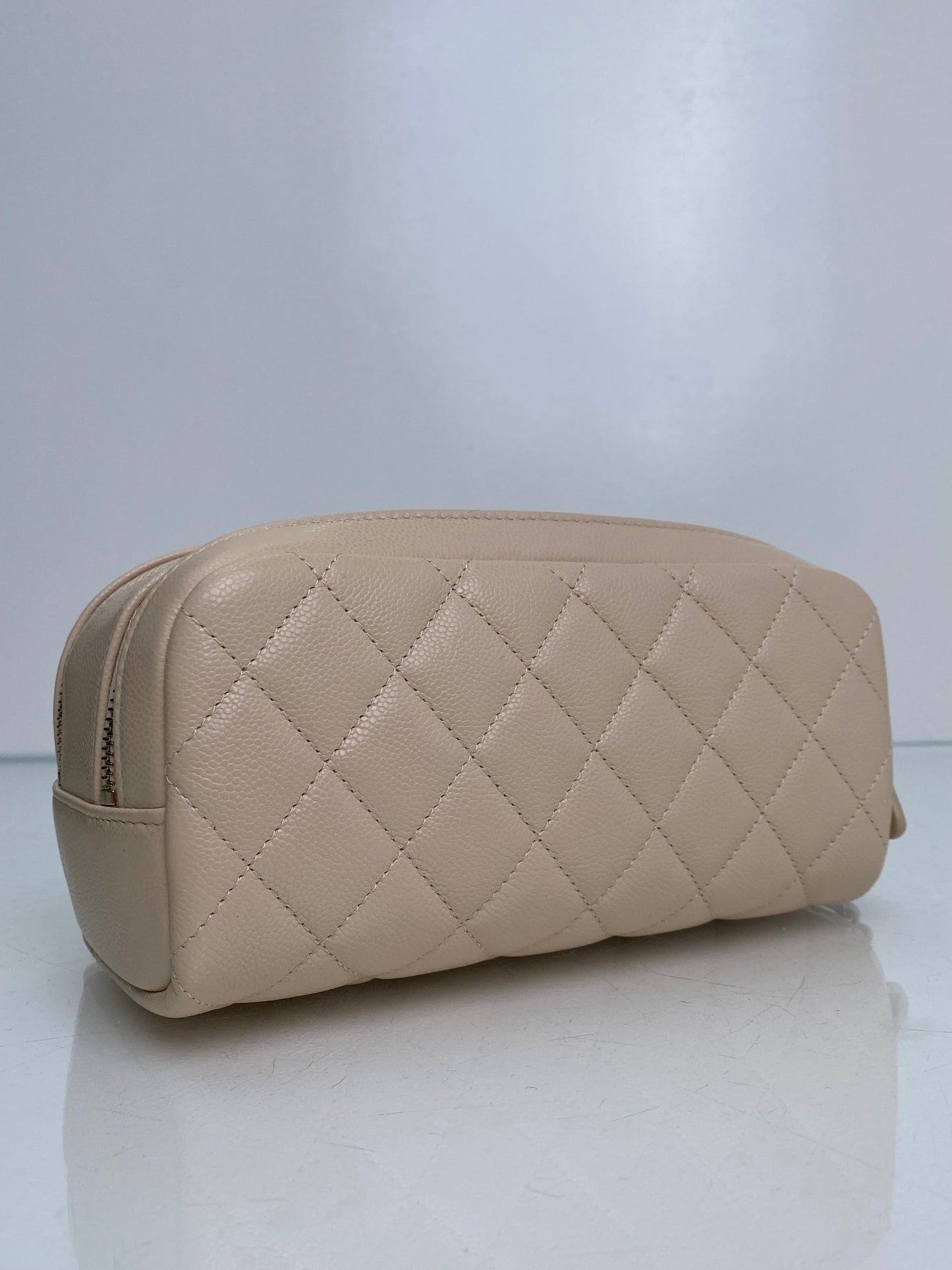 Chanel Beige CC Calfskin Quilted Cosmetic Pouch LGHW