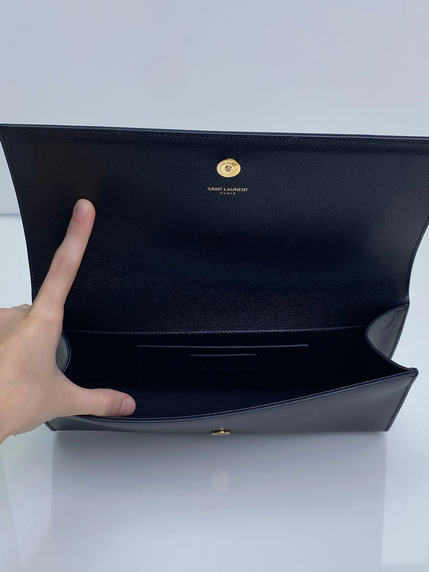 Saint Laurent Black YSL Logo Clutch GHW