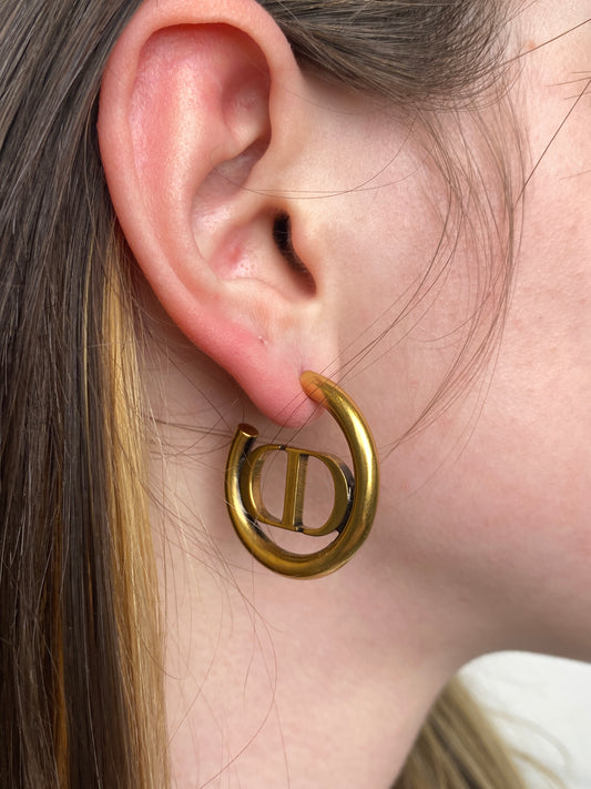 Christian Dior Gold CD Logo Earrings