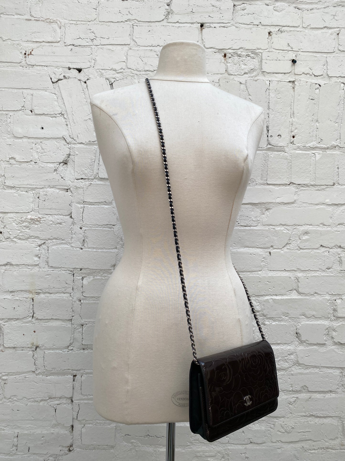 Chanel Dark Brown Patent & Black Camille Wallet On The Chain SHW