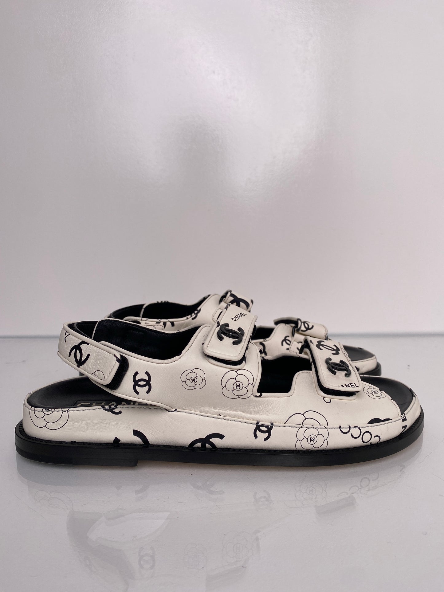 Chanel White & Black Cameilla Dad Sandals, 42