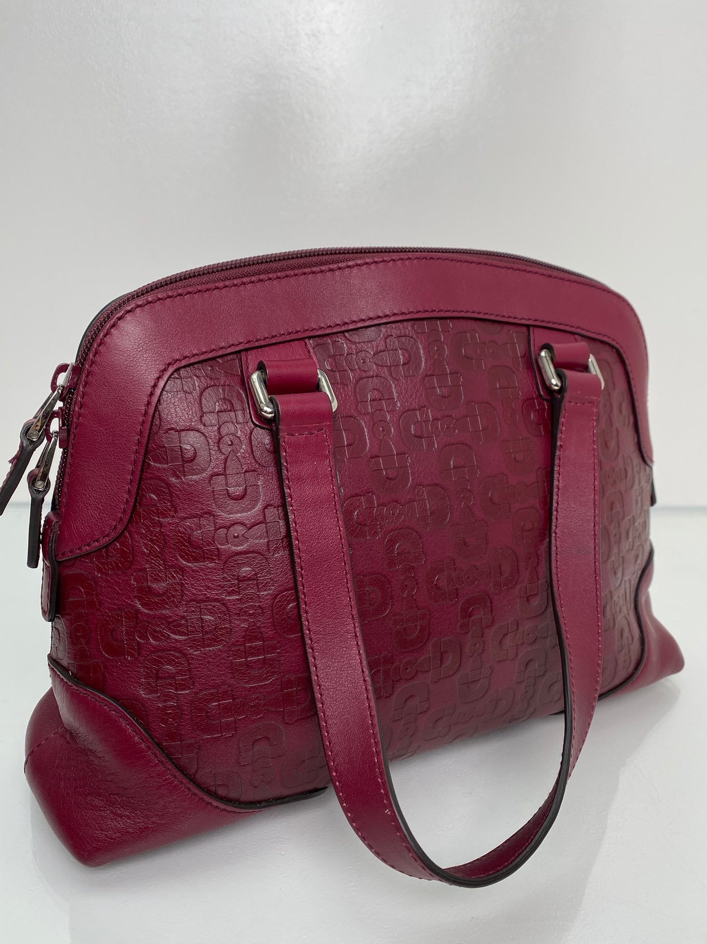 Gucci Burgundy Embossed Horsebit Bag SHW