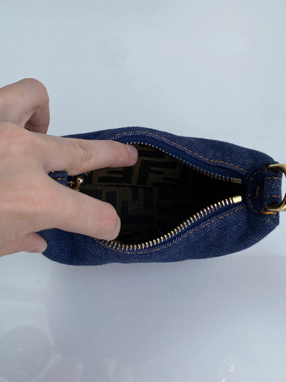 Fendi Blue Denim Fendigraphy Nano Bag / Charm GHW