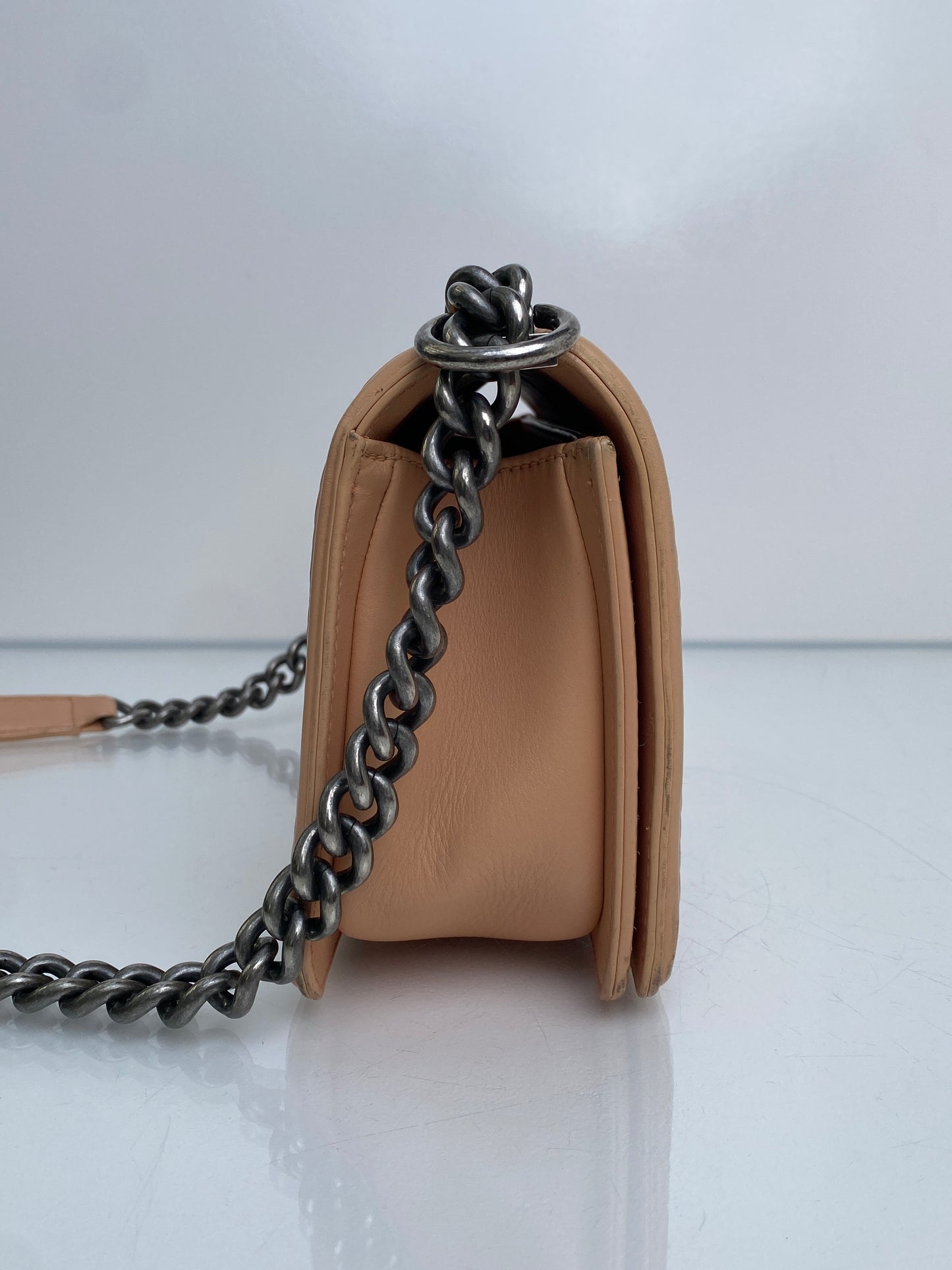 Chanel Medium Boy Bag Beige Stitched Chevron RHW #23