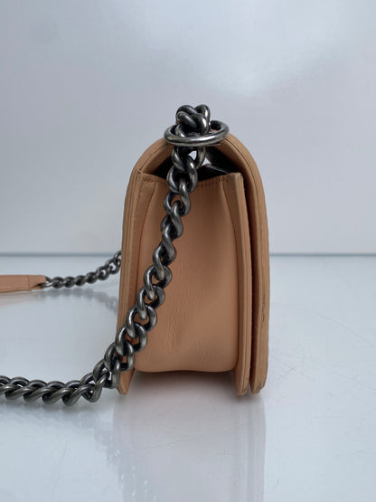 Chanel Medium Boy Bag Beige Stitched Chevron RHW #23