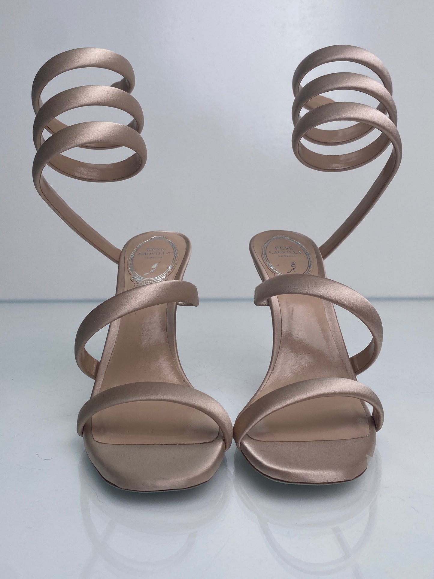 Renee Caovilla Pink Satin Wrap Heels, 36.5
