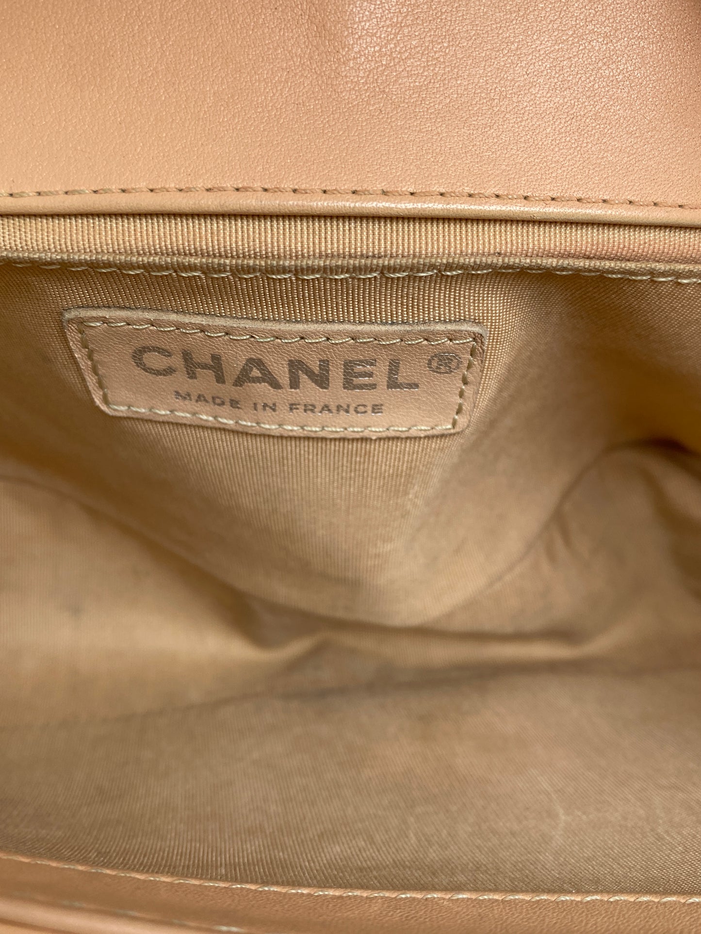 Chanel Medium Boy Bag Beige Stitched Chevron RHW #23