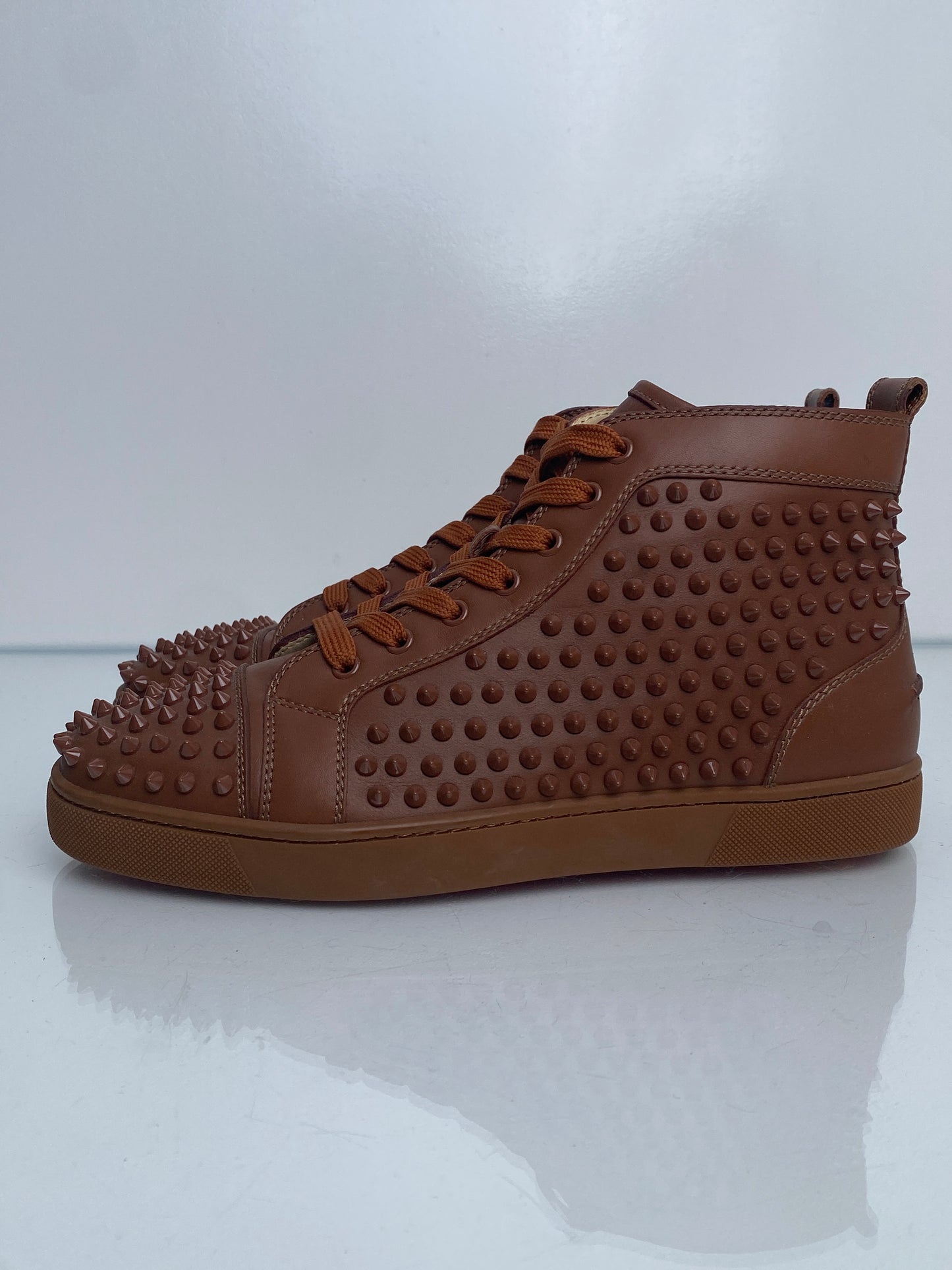 Christian Louboutin Brown Leather Spiked High-Top Sneakers, 43