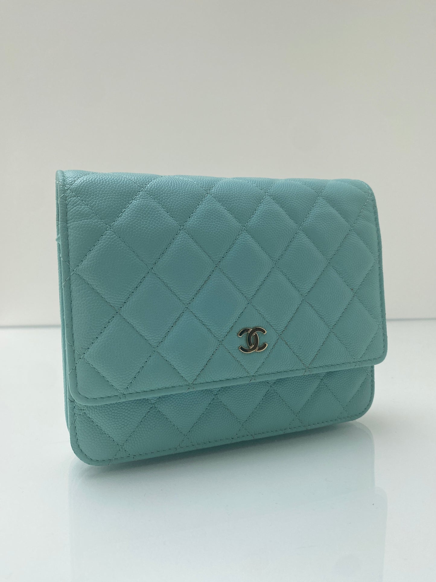 Chanel Light Blue Mini Square Wallet On Chain Caviar Leather LGHW